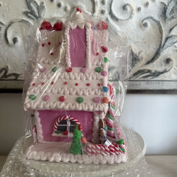 Kurt Adler Lighted Pink and Green Gingerbread House Decor - Picture 4 of 5